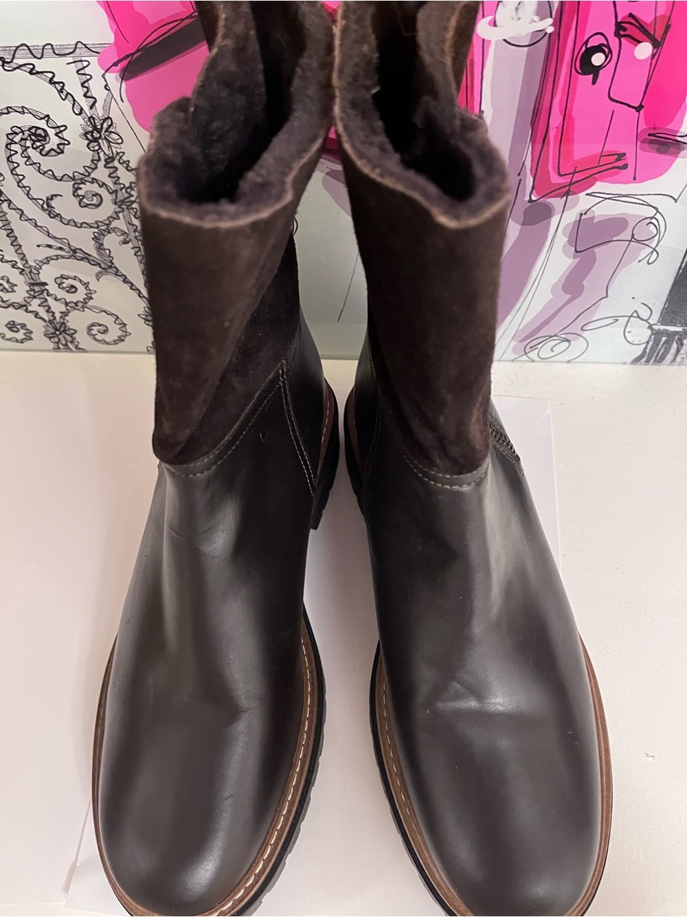 Fabianelli Dark Brown Shearling-Lined Leather Combat Boots – Size 39 (US 8.5–9)